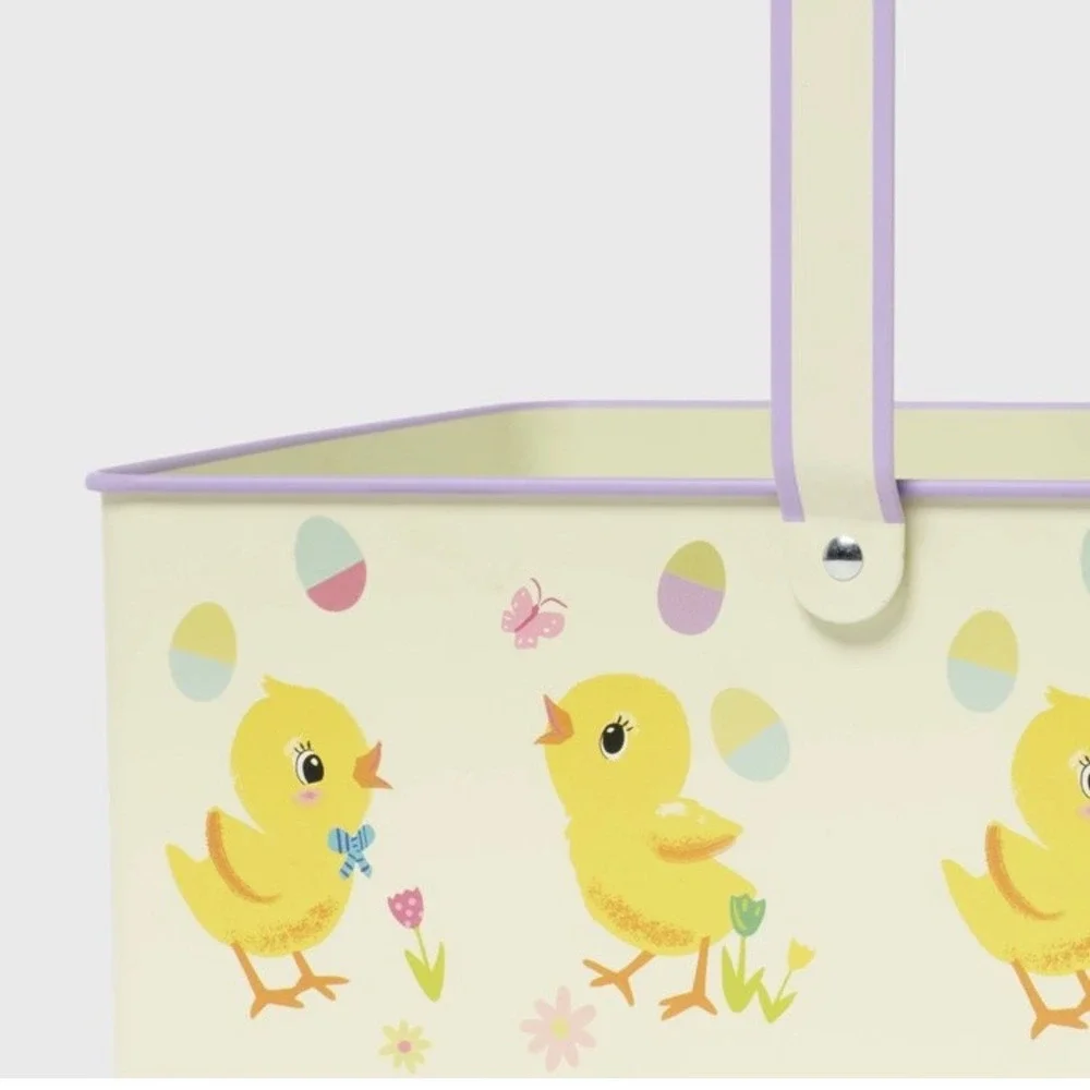 Spritz Easter Printed Metal Rectangle‎ Chicks Decorative Basket Cream Yellow
